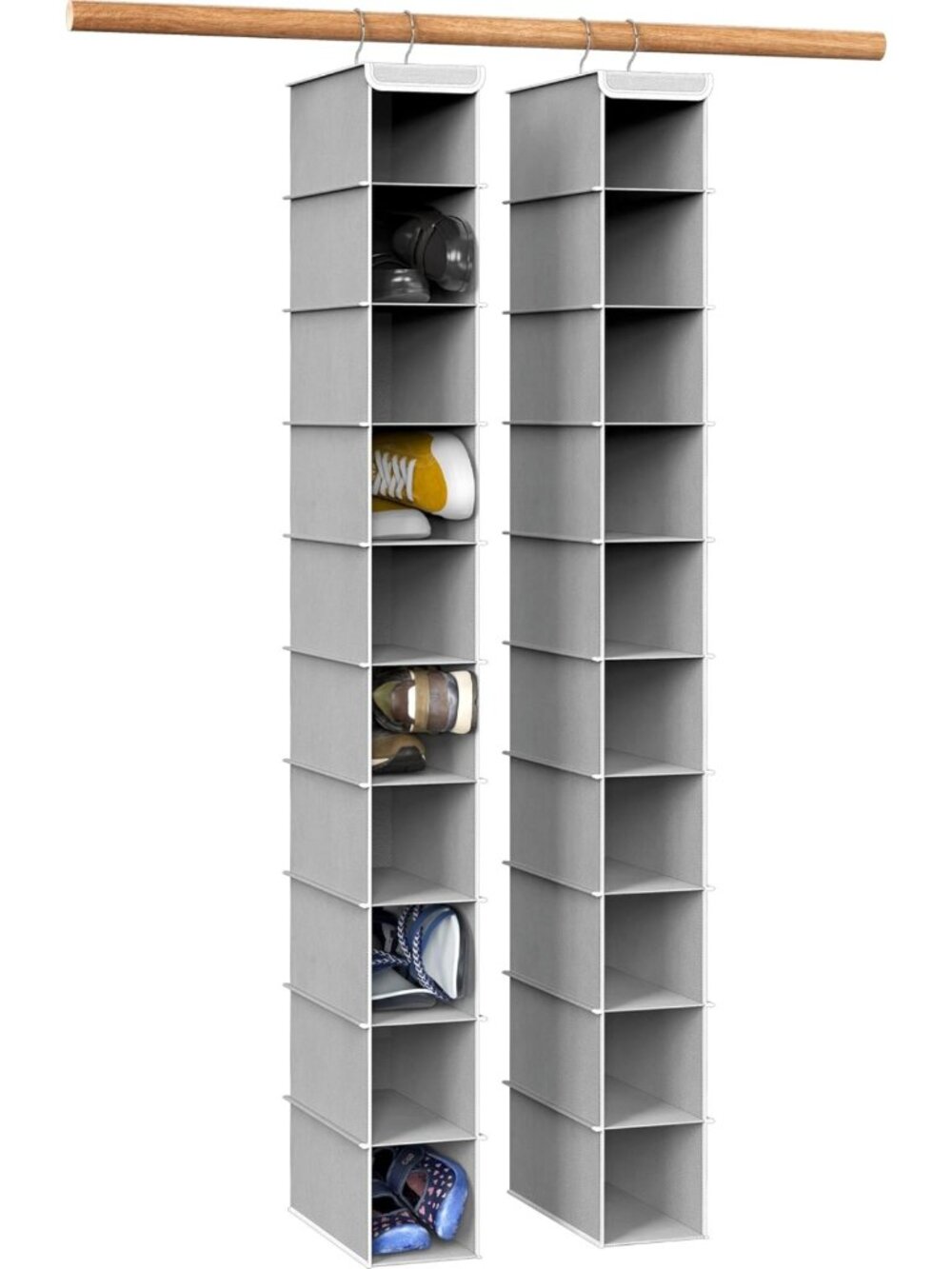 2-Pack 10-Shelf Hanging Shoe Organizer - Space-Saving Gray Storage Solution